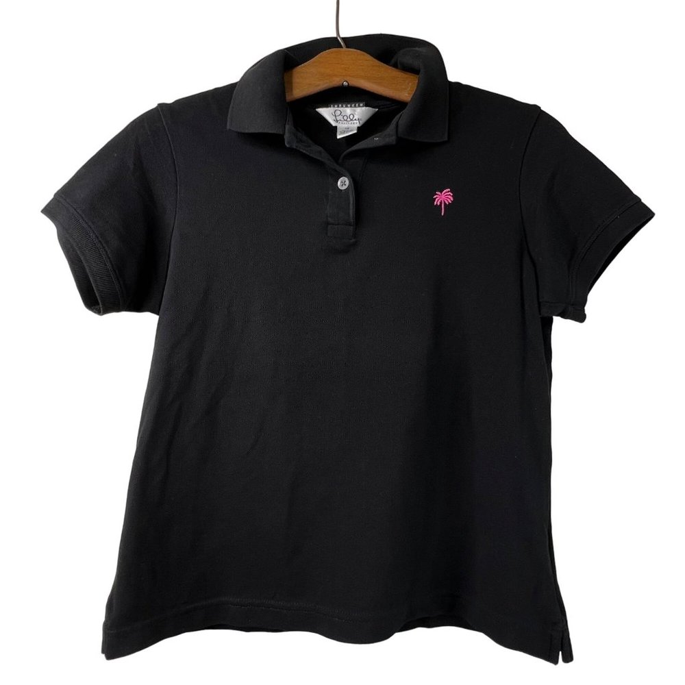 Lilly Pulitzer Shrunken Collared Short Sleeve Polo Shirt Black Casual Womens XS